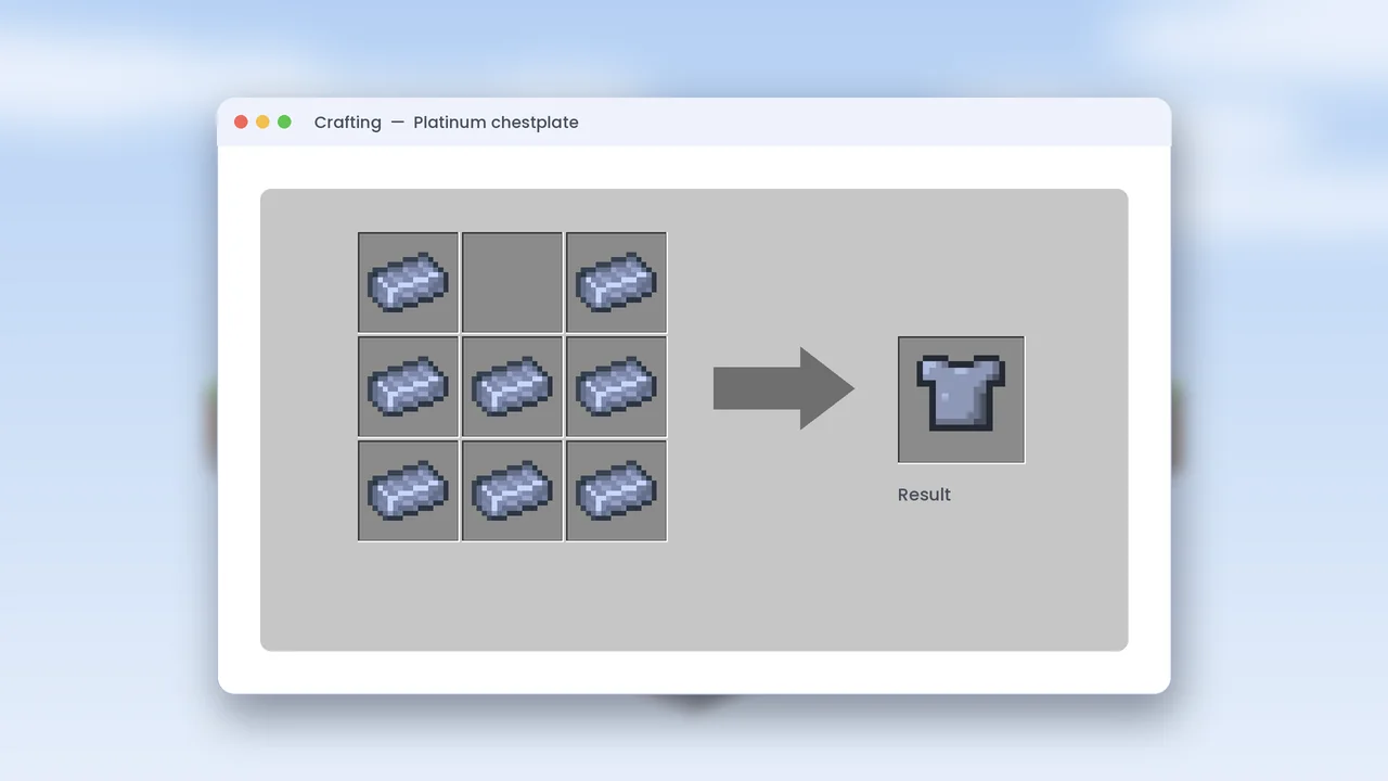 Crafting table grid filled with platinum ingots producing a platinum chestplate