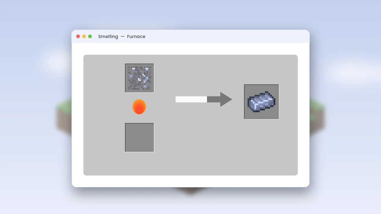 Smelting ore Furnace smelting platinum ore into an ingot